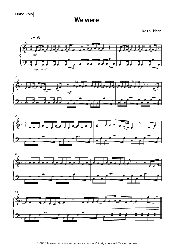 We Were - Keith Urban Piano Sheet Music - Piano.Solo