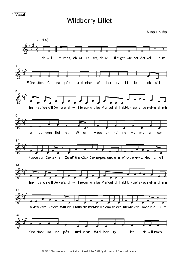 Wildberry Lillet - Nina Chuba Vocal Sheet Music - Vocal