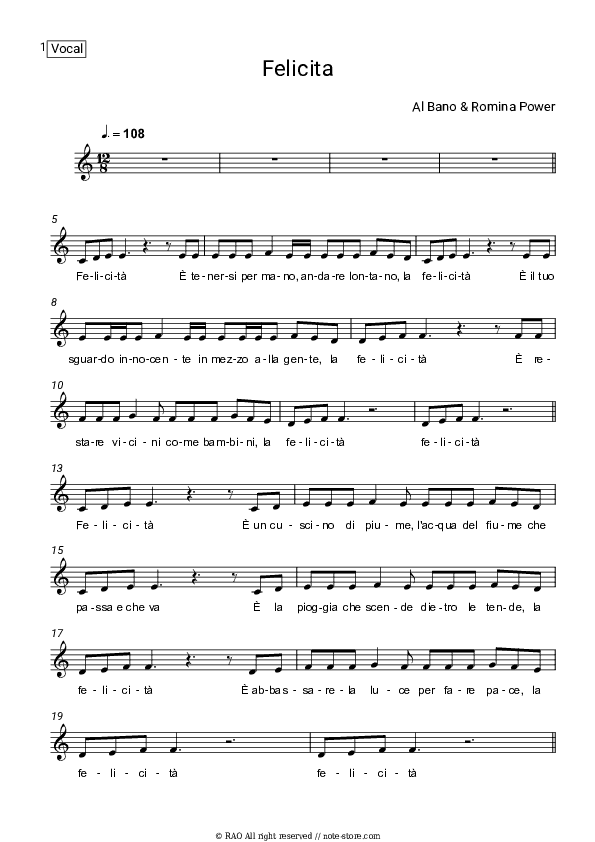 Felicita - Al Bano & Romina Power Vocal Sheet Music - Vocal