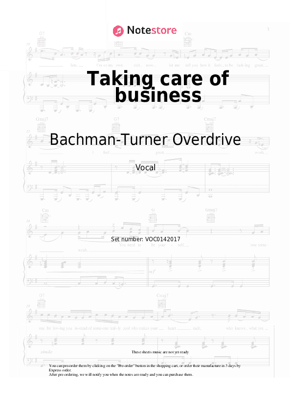 Taking care of business - Bachman-Turner Overdrive Vocal Sheet Music - Vocal
