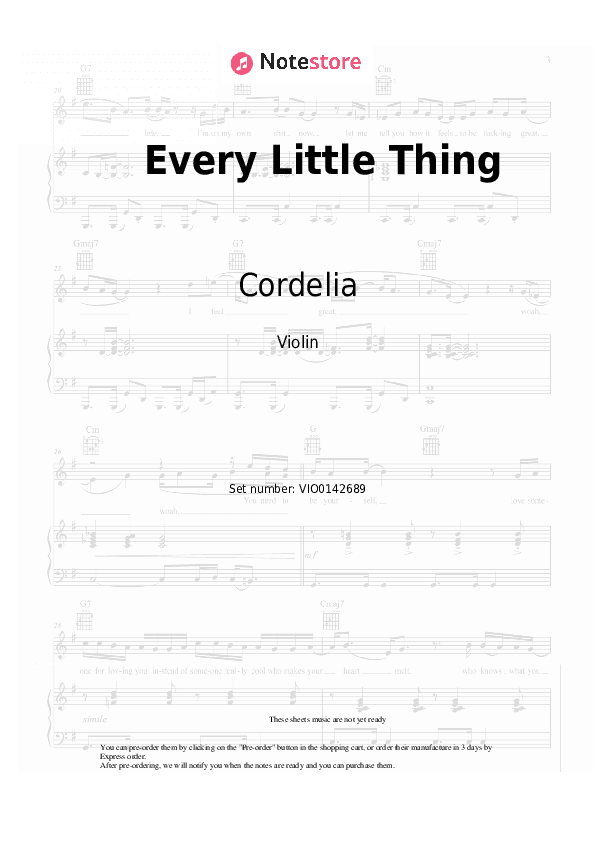 Every Little Thing - Cordelia Violin Sheet Music - Violin