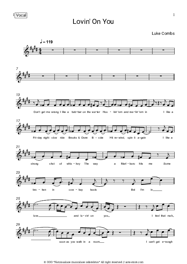 Lovin' On You - Luke Combs Vocal Sheet Music - Vocal