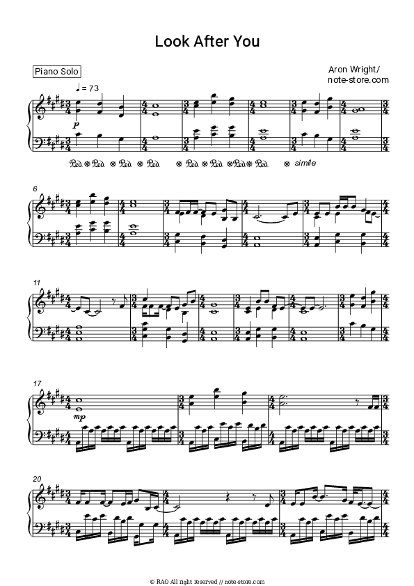 Look After You - Aron Wright Piano Sheet Music - Piano.Solo