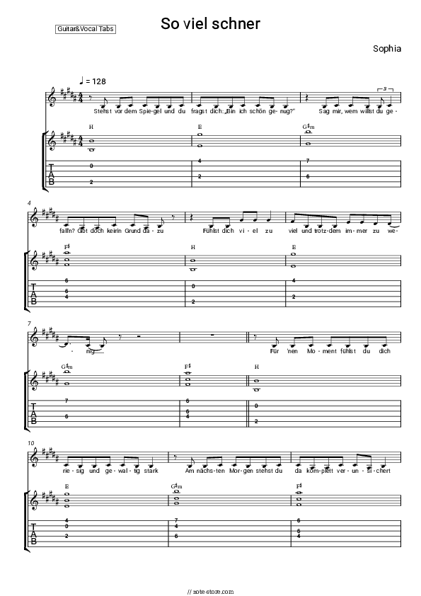 So viel schöner - SOPHIA Chords and Voice - Guitar&Vocal.Tab