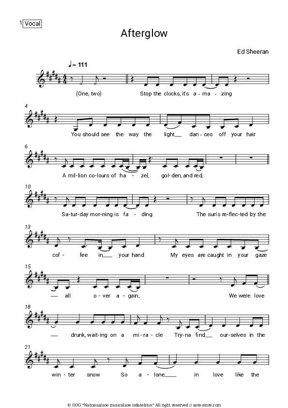 Afterglow - Ed Sheeran Vocal Sheet Music - Vocal