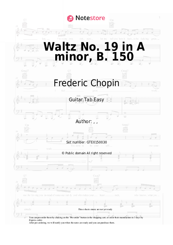 Waltz No. 19 in A minor, B. 150 - Frederic Chopin Tabs Easy - Guitar.Tab.Easy