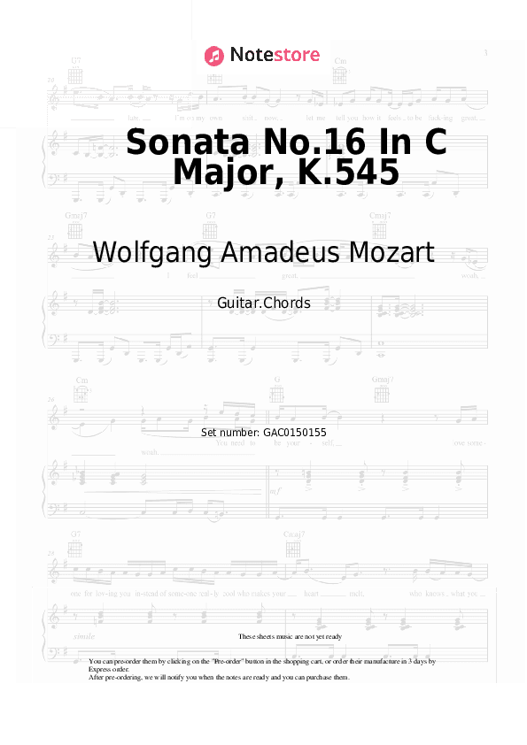 Sonata No.16 In C Major, K.545 - Wolfgang Amadeus Mozart Chords - Guitar.Chords
