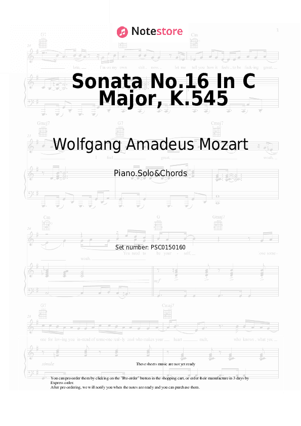 Sonata No.16 In C Major, K.545 - Wolfgang Amadeus Mozart Piano Sheet Music and Chords - Piano.Solo&Chords