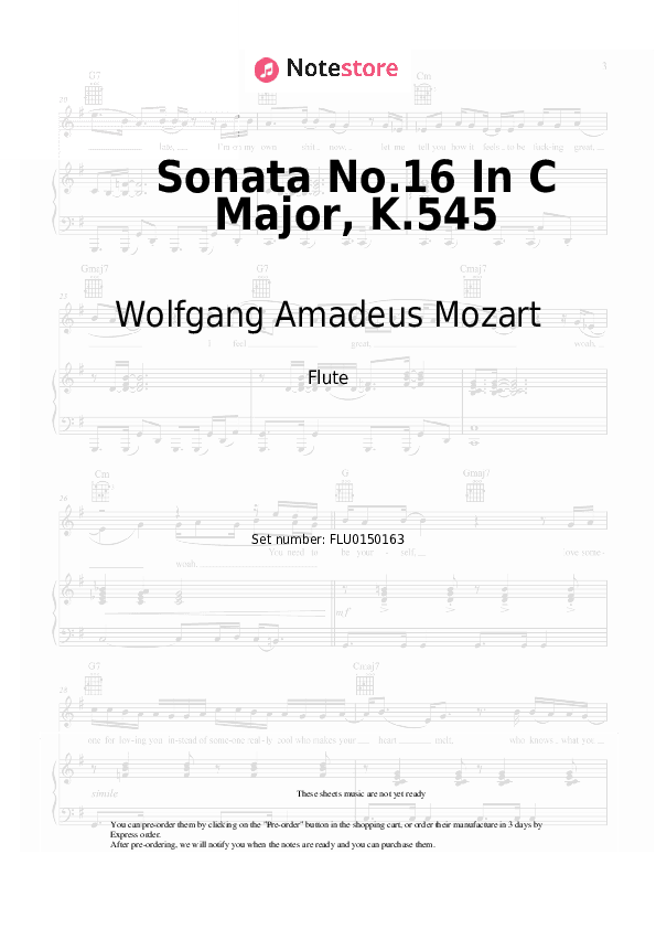 Sonata No.16 In C Major, K.545 - Wolfgang Amadeus Mozart Flute Sheet Music - Flute