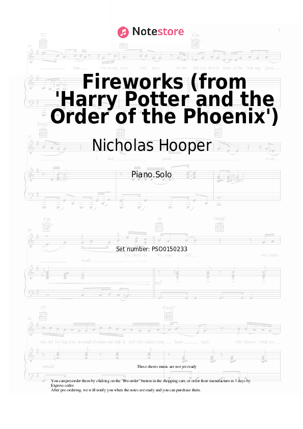Fireworks (from 'Harry Potter and the Order of the Phoenix') - Nicholas Hooper Piano Sheet Music - Piano.Solo