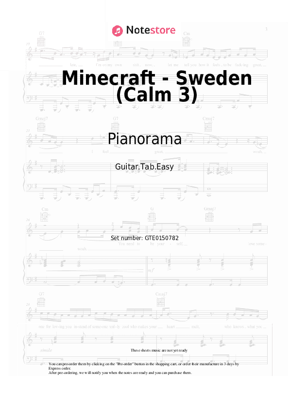 Minecraft - Sweden (Calm 3) - Pianorama Tabs Easy - Guitar.Tab.Easy