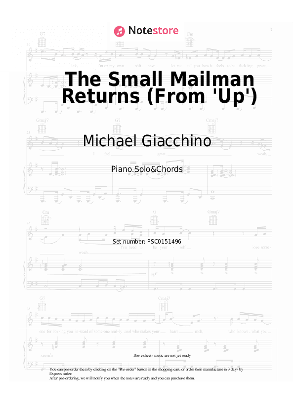 The Small Mailman Returns (From 'Up') - Michael Giacchino Piano Sheet Music and Chords - Piano.Solo&Chords