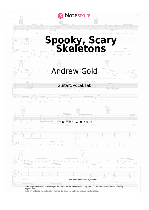 Spooky, Scary Skeletons - Andrew Gold Chords and Voice - Guitar&Vocal.Tab