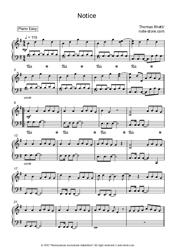 Notice - Thomas Rhett Piano Sheet Music Easy - Piano.Easy