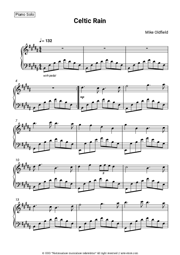 Celtic Rain - Mike Oldfield Piano Sheet Music - Piano.Solo