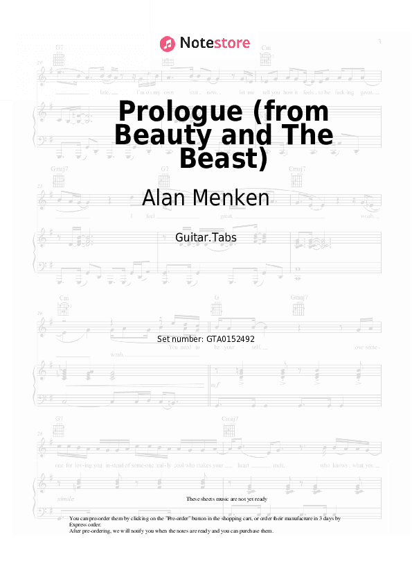 Prologue (from Beauty and The Beast) - Alan Menken Tabs - Guitar.Tabs