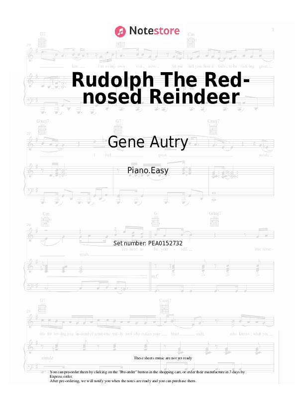 Rudolph The Red-nosed Reindeer - Gene Autry Piano Sheet Music Easy - Piano.Easy
