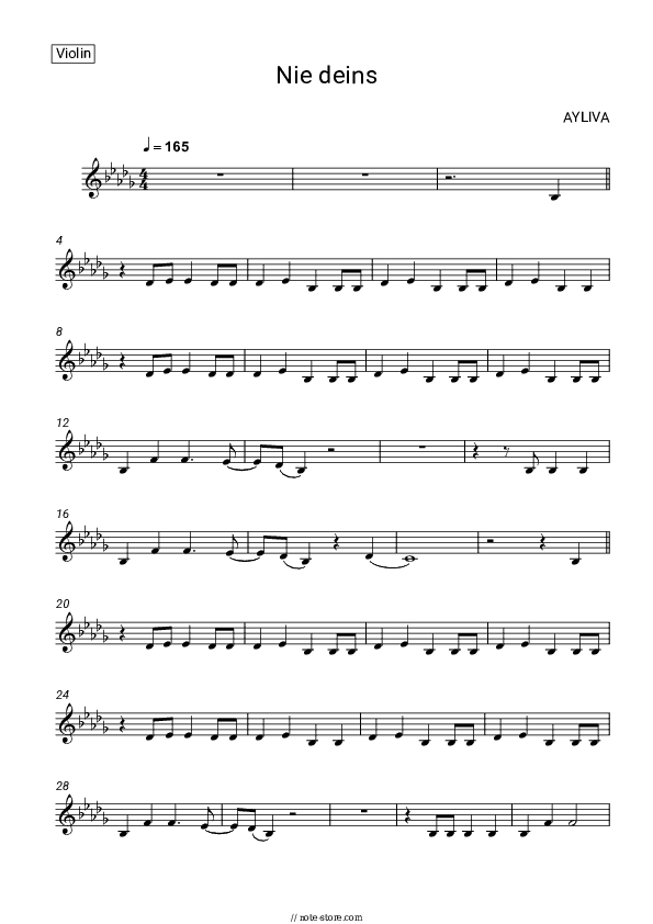 Nie deins - AYLIVA Violin Sheet Music - Violin