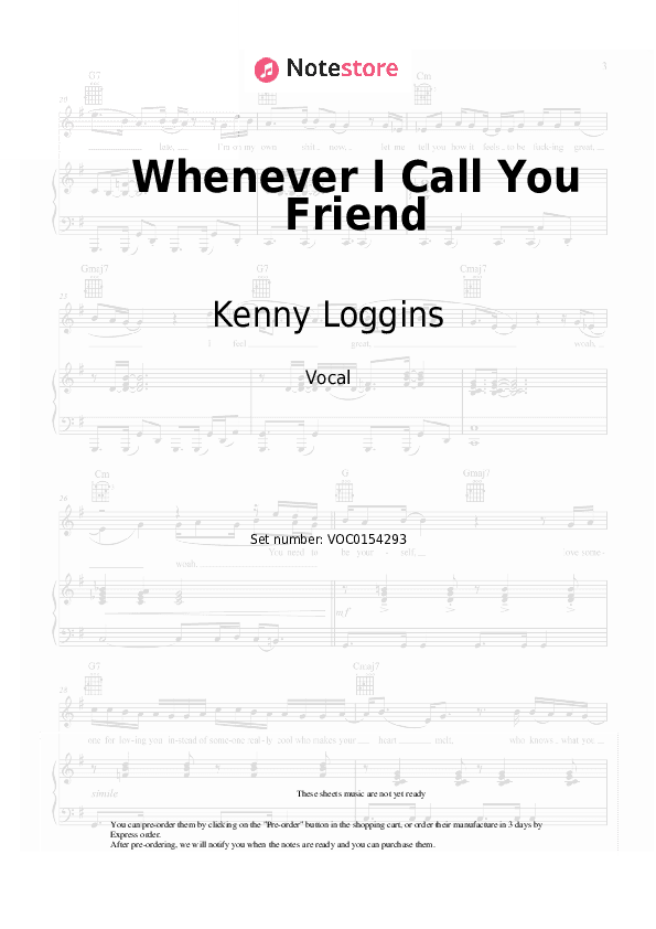 Whenever I Call You Friend - Kenny Loggins Vocal Sheet Music - Vocal
