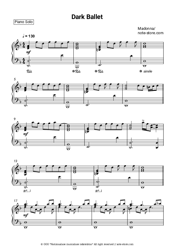 Dark Ballet - Madonna Piano Sheet Music - Piano.Solo