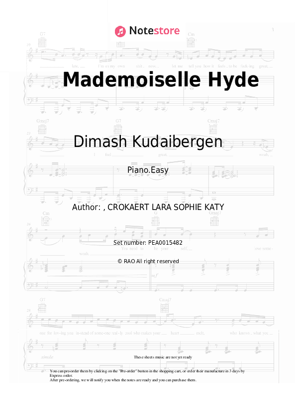 Mademoiselle Hyde - Dimash Kudaibergen Piano Sheet Music Easy - Piano.Easy