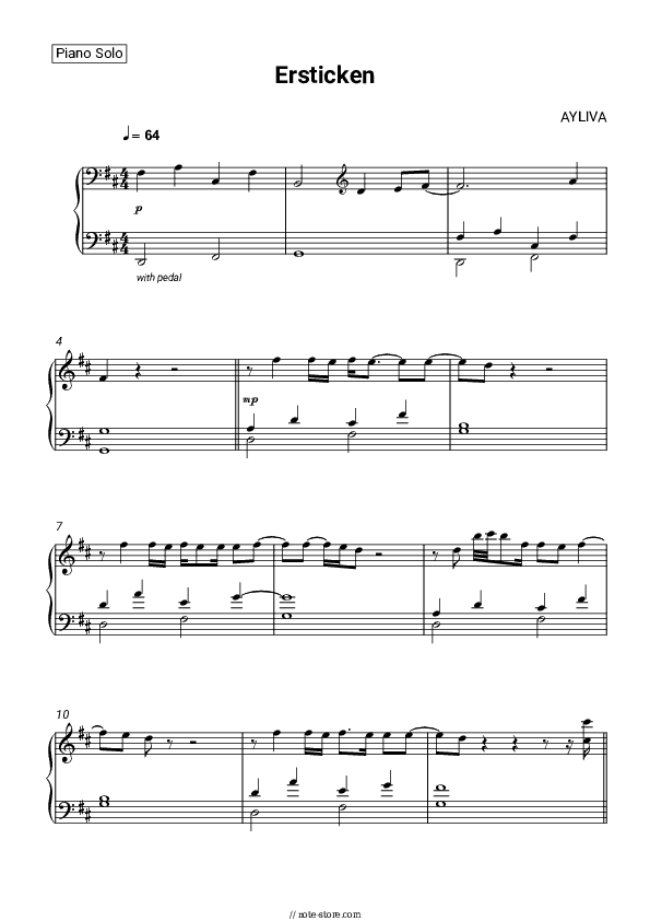 Ersticken - AYLIVA Piano Sheet Music - Piano.Solo