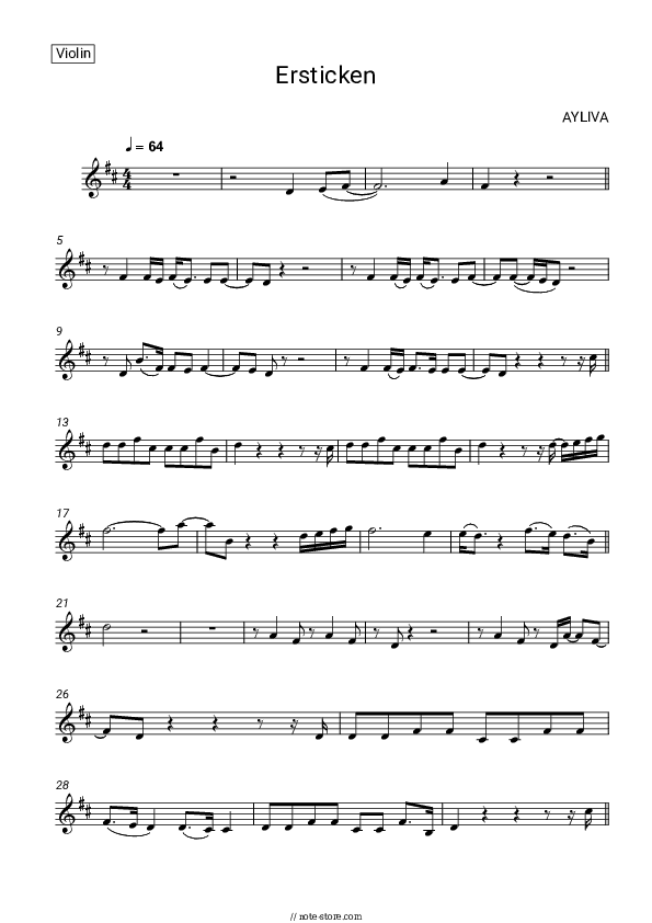 Ersticken - AYLIVA Violin Sheet Music - Violin