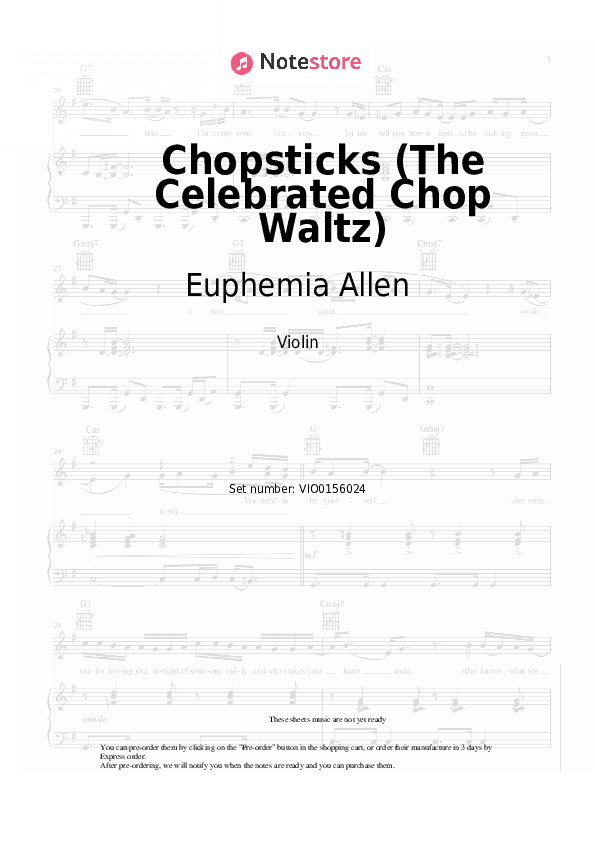Chopsticks (The Celebrated Chop Waltz) - Euphemia Allen Violin Sheet Music - Violin