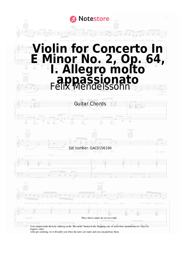 Violin for Concerto In E Minor No. 2, Op. 64, I. Allegro molto appassionato - Felix Mendelssohn Chords - Guitar.Chords