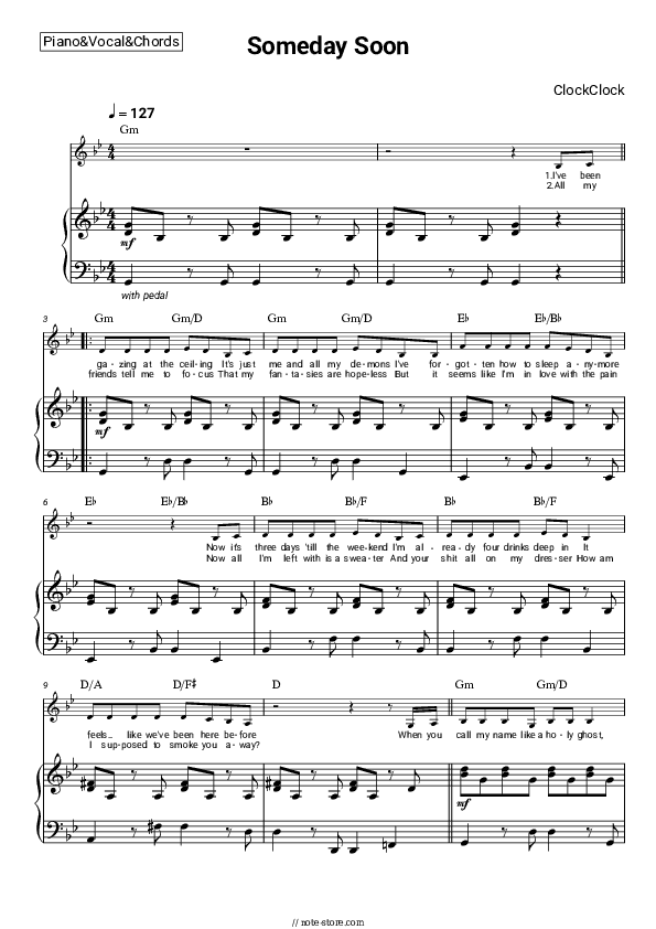 Someday Soon - ClockClock Piano Sheet Music with the Vocal and Chords - Piano&Vocal&Chords