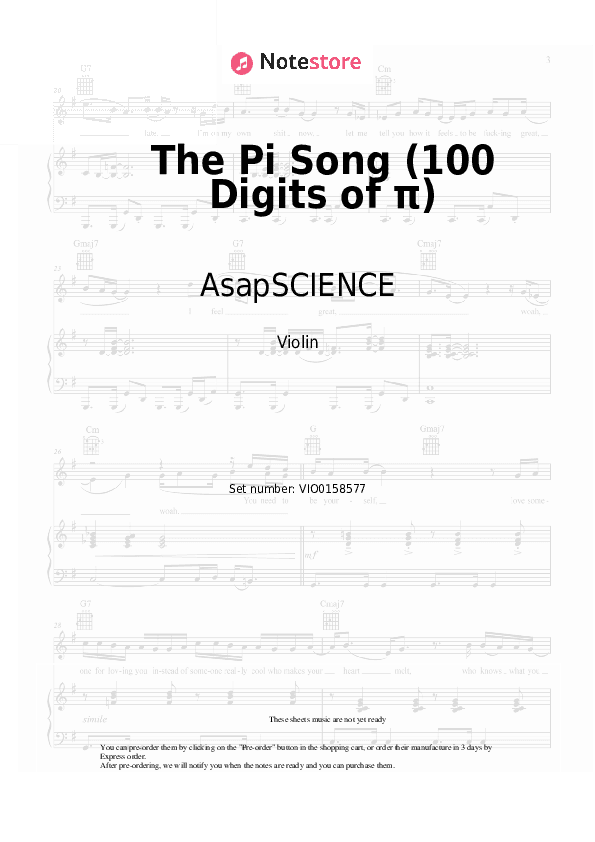 The Pi Song (100 Digits of π) - AsapSCIENCE Violin Sheet Music - Violin