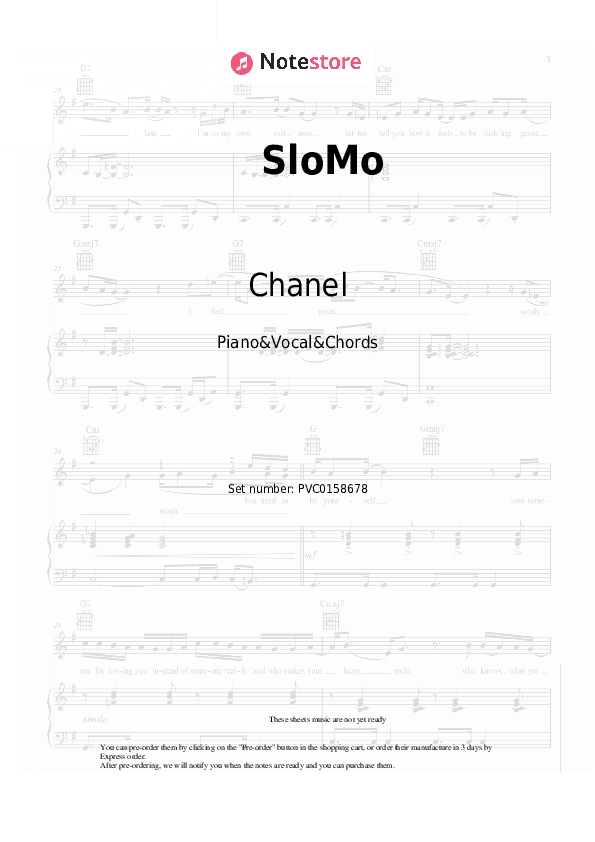 SloMo - Chanel Piano Sheet Music with the Vocal and Chords - Piano&Vocal&Chords