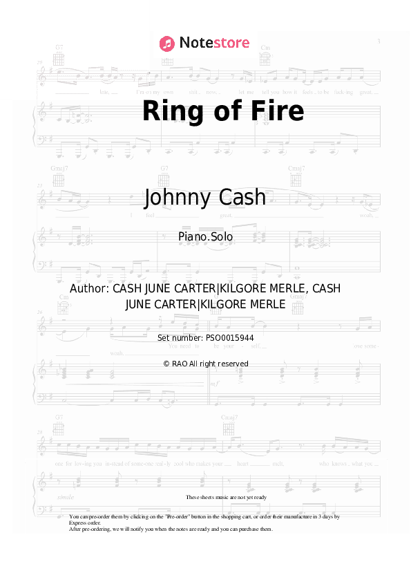 Ring of Fire - Johnny Cash Piano Sheet Music - Piano.Solo