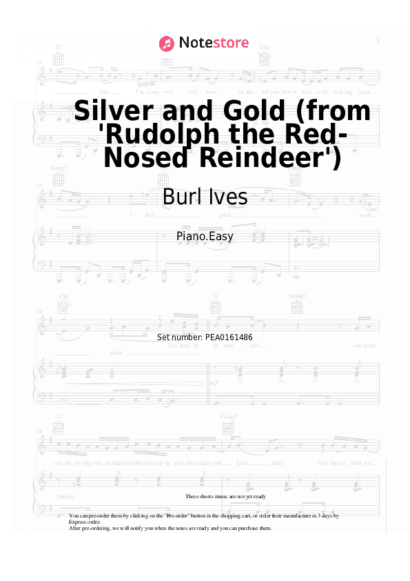 Silver and Gold (from 'Rudolph the Red-Nosed Reindeer') - Burl Ives Piano Sheet Music Easy - Piano.Easy