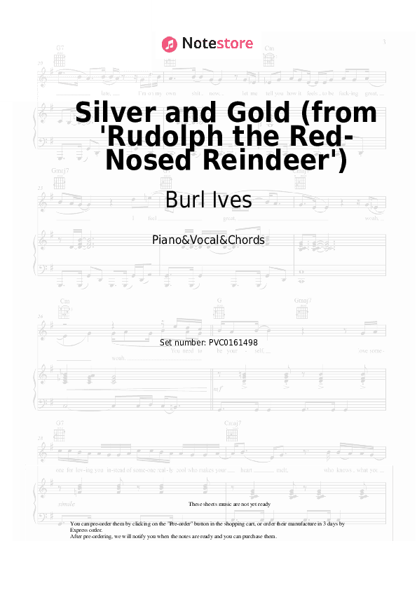 Silver and Gold (from 'Rudolph the Red-Nosed Reindeer') - Burl Ives Piano Sheet Music with the Vocal and Chords - Piano&Vocal&Chords