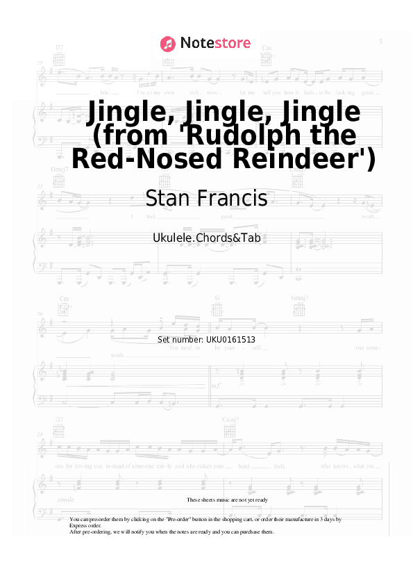 Jingle, Jingle, Jingle (from 'Rudolph the Red-Nosed Reindeer') - Stan Francis Ukulele Sheet Music - Ukulele.Chords&Tab