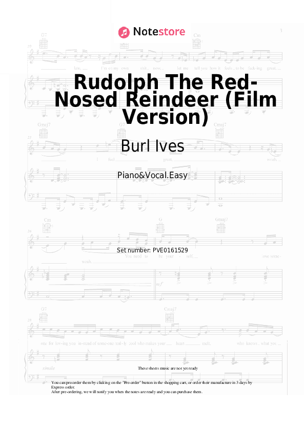 Rudolph The Red-Nosed Reindeer (Film Version) - Burl Ives Piano Sheet Music Easy and Vocal - Piano&Vocal.Easy