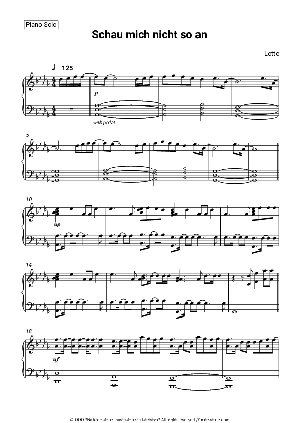 Schau mich nicht so an - LOTTE Piano Sheet Music - Piano.Solo