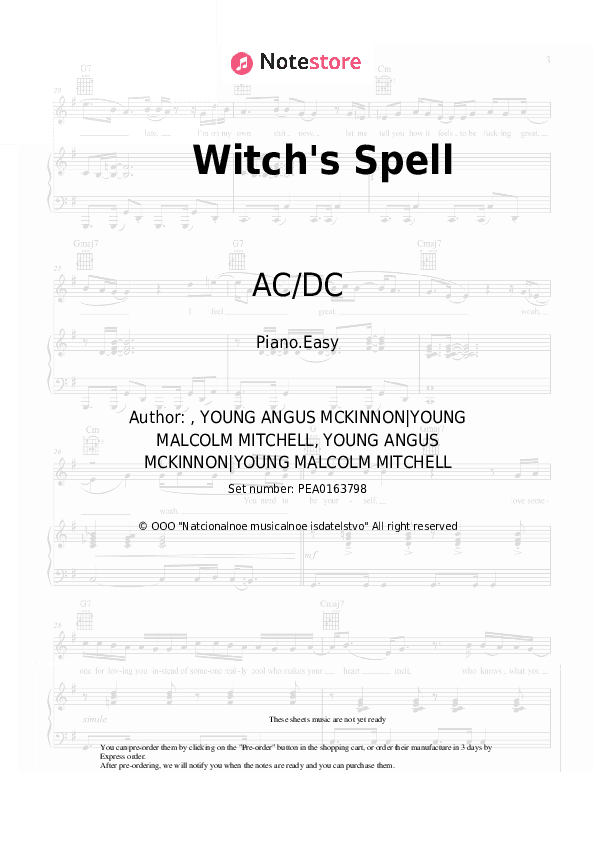 Witch's Spell - AC/DC Piano Sheet Music Easy - Piano.Easy