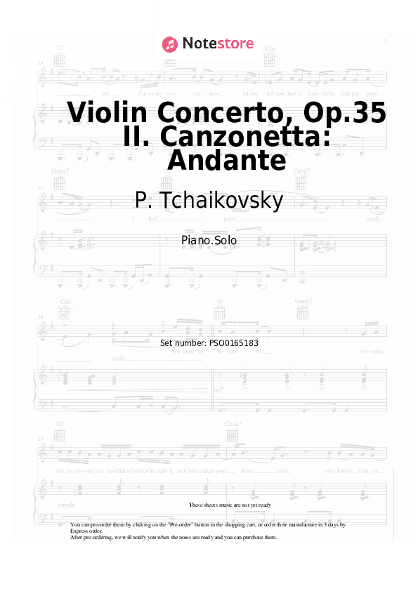 Violin Concerto, Op.35 II. Canzonetta: Andante - P. Tchaikovsky Piano Sheet Music - Piano.Solo