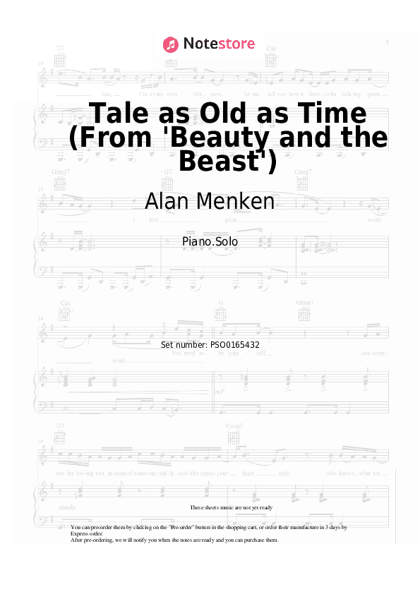 Tale as Old as Time (From 'Beauty and the Beast') - Alan Menken, Angela Lansbury Piano Sheet Music - Piano.Solo