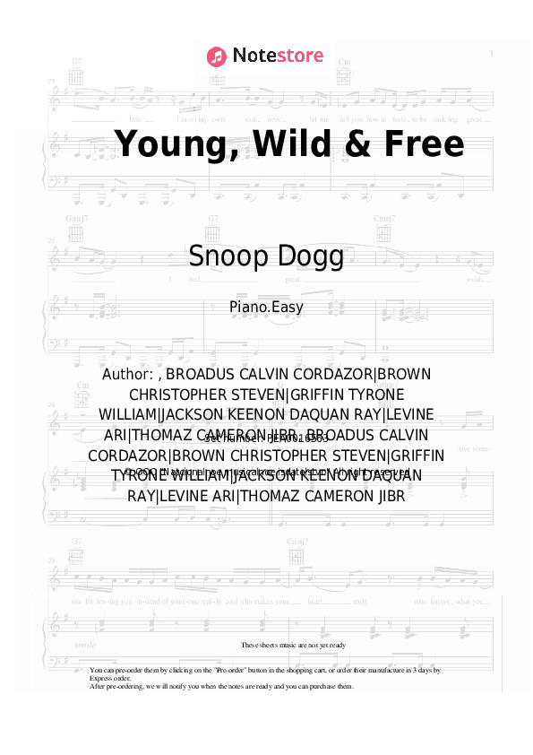 Young, Wild & Free - Snoop Dogg, Wiz Khalifa, Bruno Mars Piano Sheet Music Easy - Piano.Easy