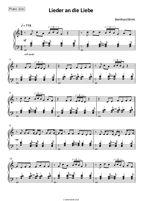 Lieder an die Liebe - Bernhard Brink Piano Sheet Music - Piano.Solo