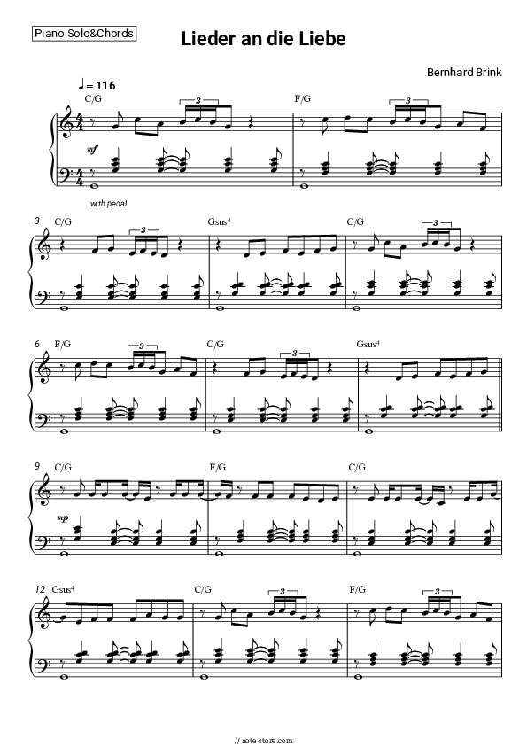 Lieder an die Liebe - Bernhard Brink Piano Sheet Music and Chords - Piano.Solo&Chords