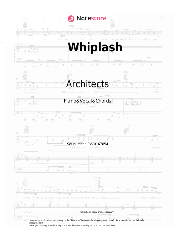 Whiplash - Architects Piano Sheet Music with the Vocal and Chords - Piano&Vocal&Chords