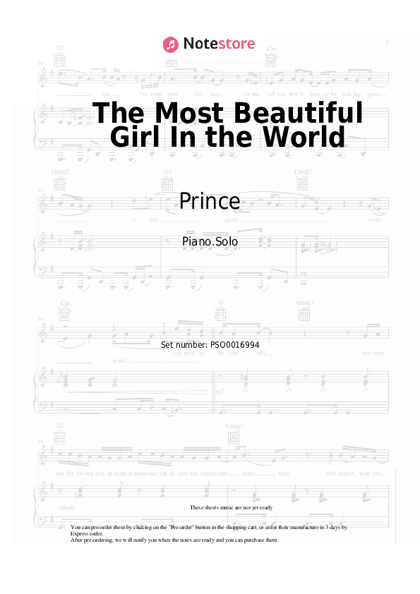 The Most Beautiful Girl In the World - Prince Piano Sheet Music - Piano.Solo