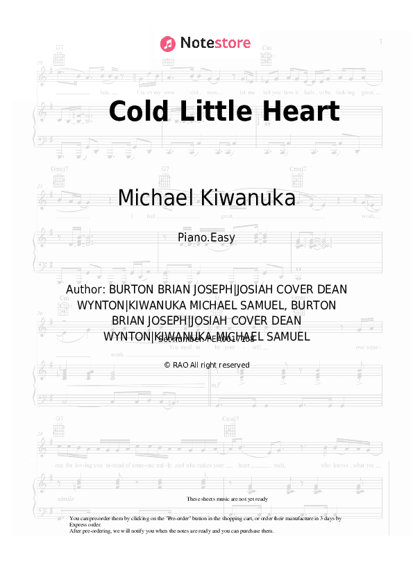 Cold Little Heart - Michael Kiwanuka Piano Sheet Music Easy - Piano.Easy