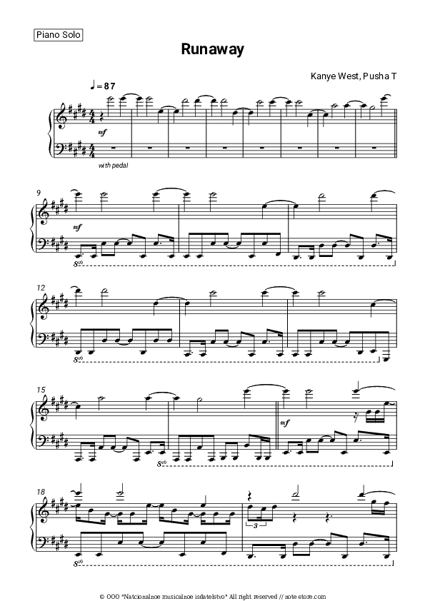 Runaway - Kanye West, Pusha T Piano Sheet Music - Piano.Solo