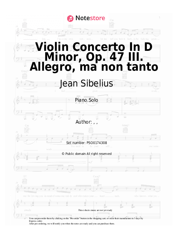 Violin Concerto In D Minor, Op. 47 III. Allegro, ma non tanto - Jean Sibelius Piano Sheet Music - Piano.Solo