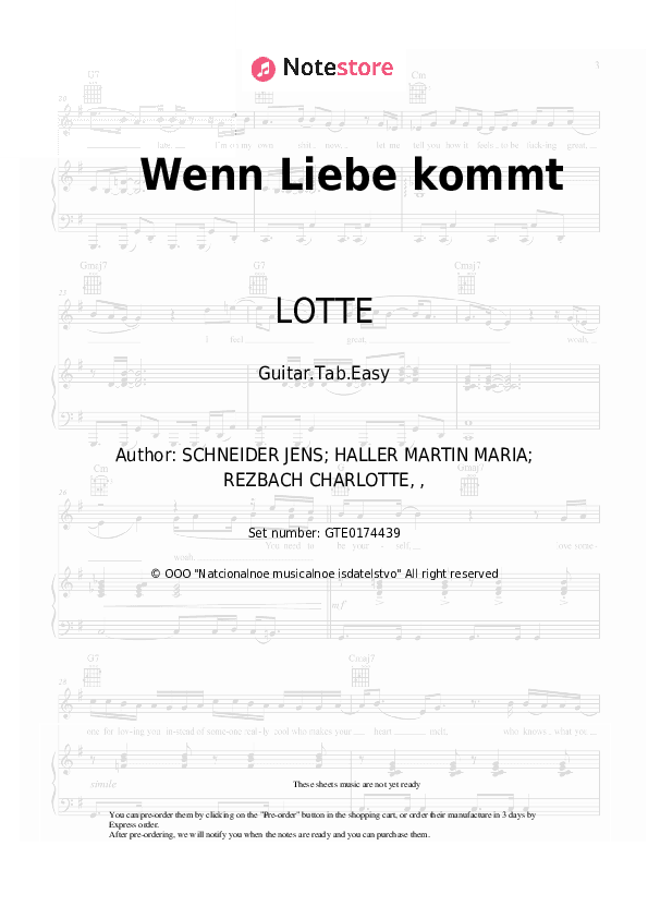 Wenn Liebe kommt - LOTTE Tabs Easy - Guitar.Tab.Easy